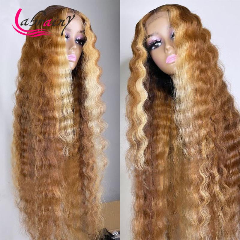 

Lace Wigs Highlight Honey Blonde HD Transparent Frontal Human Hair Kinky Curly Front Wig Pre Plucked Bleached Knots 13x6x1, As pic
