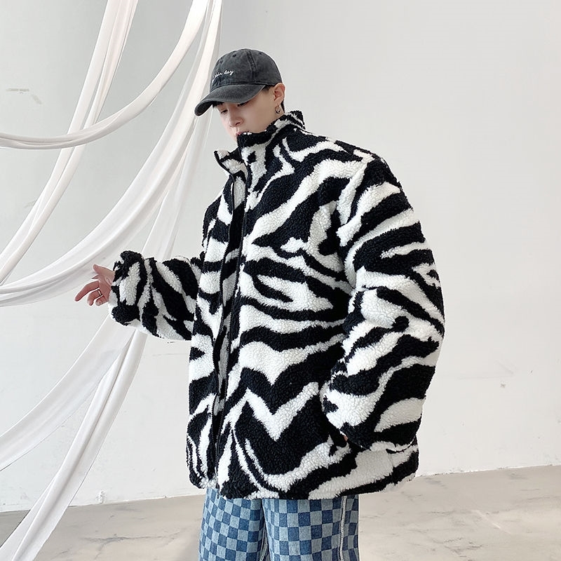 

2021 New Winter Thick Striped Jacket Men's Warm Fashion Retro Casual Stand-up Collar Parka Men Loose Korean Short Coat Mens Clothes 24mk, As shown in figure