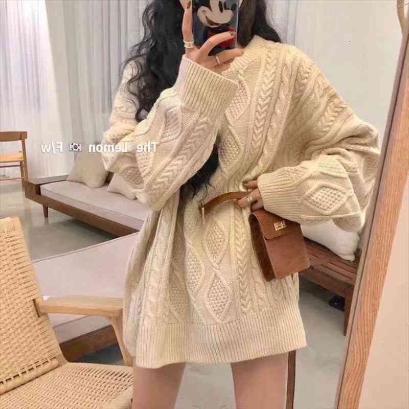 

Fashion Sweater Autumn Winter Women Dresses Long Sleeve Loose Elegant Knitted Plus Size Robe Pull Femme Hiver, Black;gray