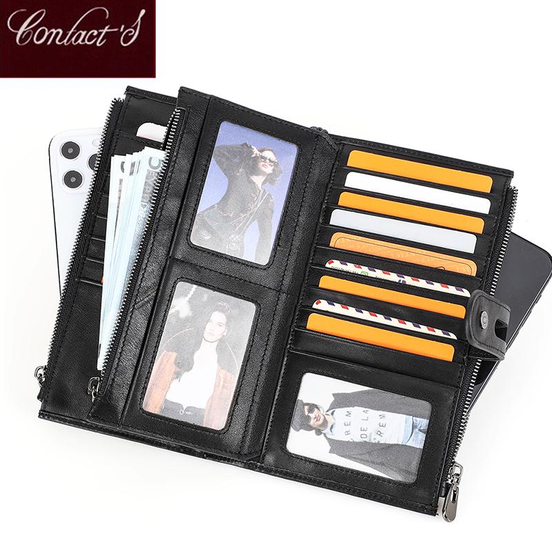 

Wallets Contact's Wristband Design Women Long Clutch Wallet Genuine Leather Female Purse Large Capacity Phone Pocket Card Holder Cartera, Black
