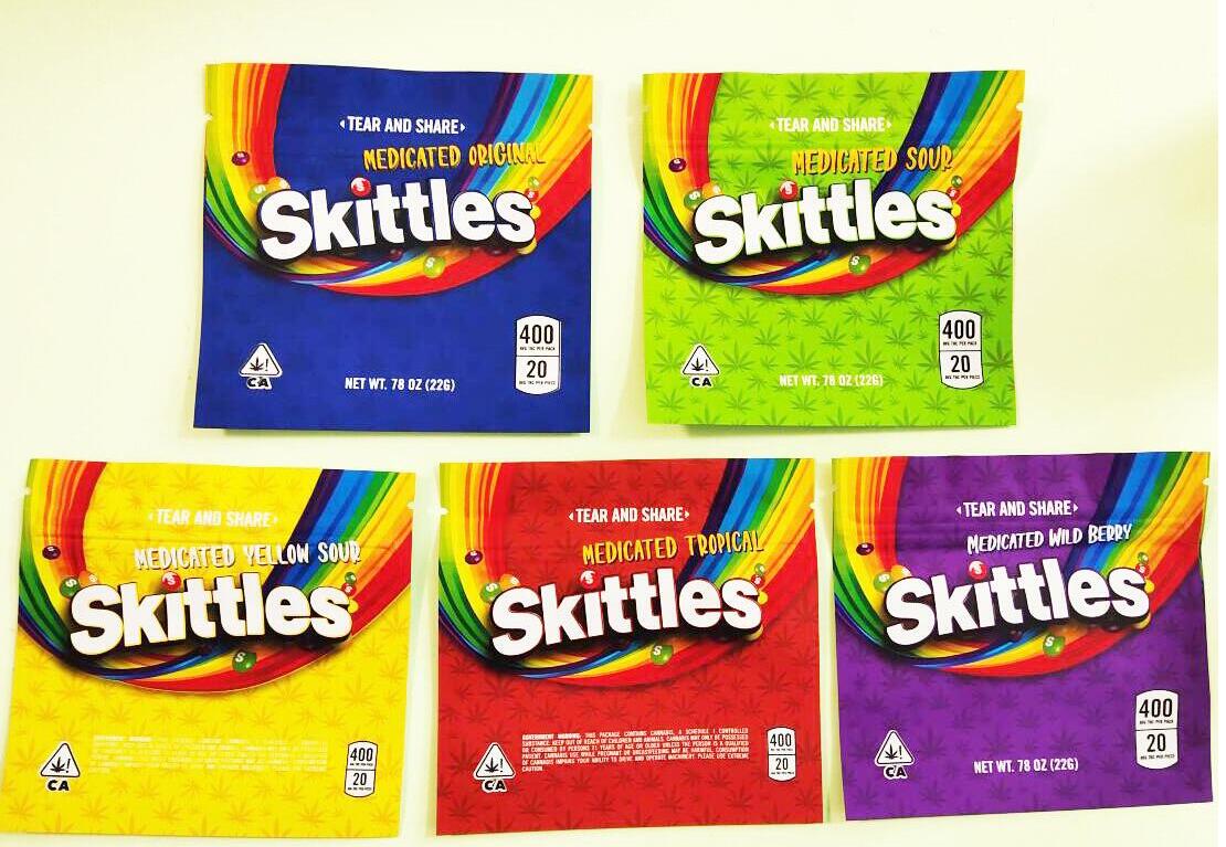 

Skittle Mylar Bags 2021 Newest 400mg Empty Sour Rainbow Edibles Candy Gummy Zipper Packaging Skittle Bags trrlli trolli airheads