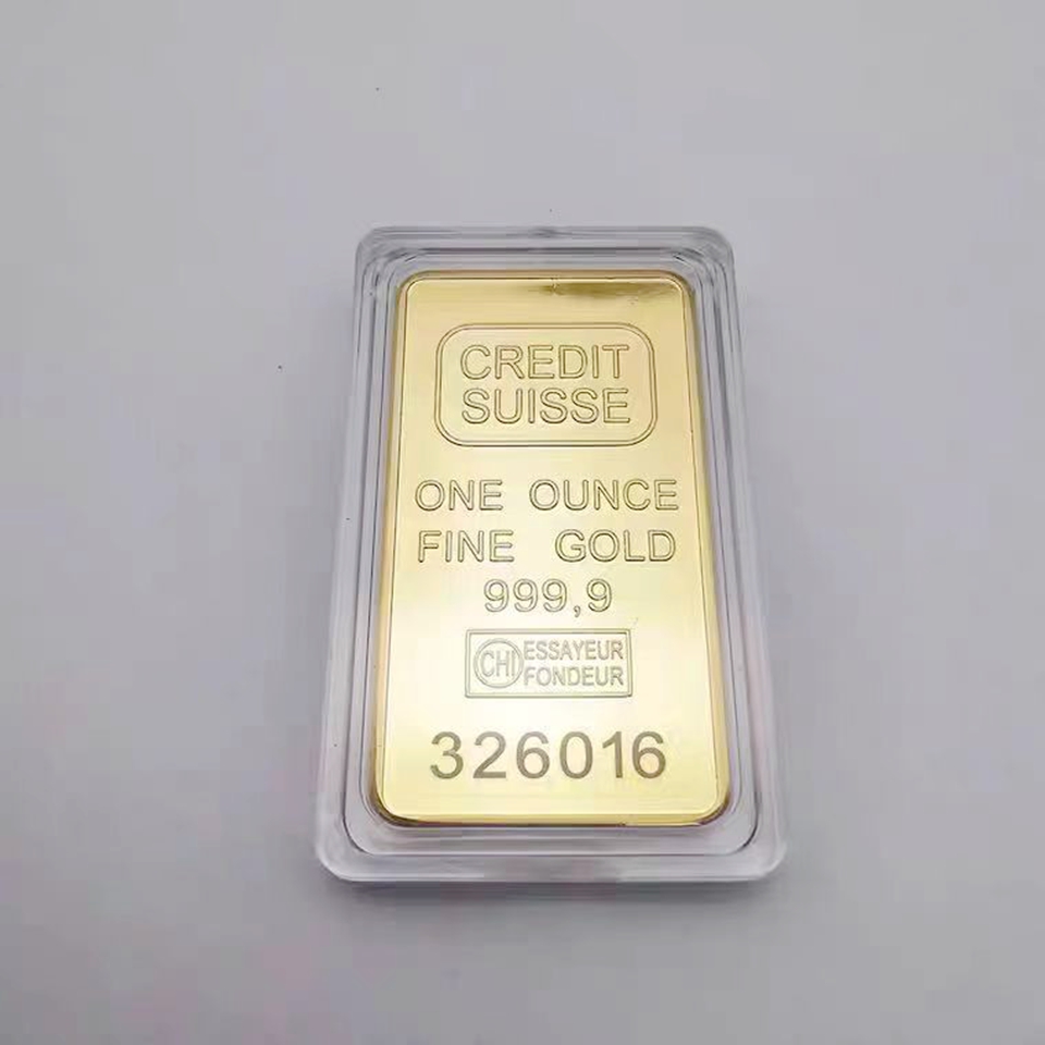 Non Magnetic CREDIT SUISSE Ingot 1oz Gold Plated Bullion Bar Swiss Souvenir Coin Gift 50 X 28 Mm With Different Serial Laser Number-image-707632659