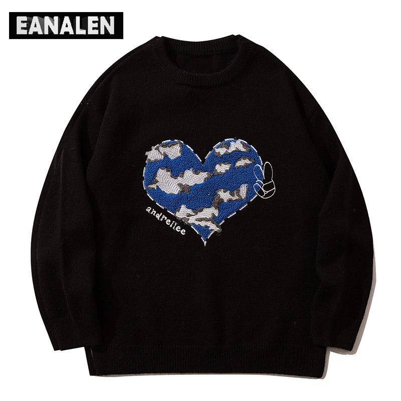 

Men's Sweaters Harajuku Vintage Love Heart Graphic Ugly Sweater Men Street Hip-hop Knitted Women's Punk Style Rock Black Pullover Sweat
