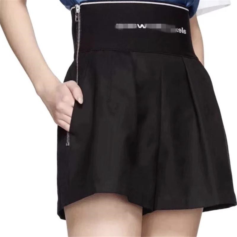 

2021 Summer Fashion design women' high waist bandage letter print side zipper wide leg shorts plus size SML, Black