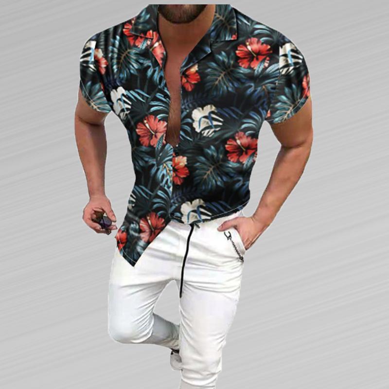 

men casual flower printed shirts beach top Vintage hombre hawaiian Tropical Flower Print Shirt summer blusa blouse, As picture