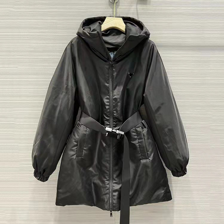 

Women Jacket Down Parkas Designer Long Coat Winter Style With Belt Corset Lady Slim Fashion Jackets Pocket Outsize Warm Coats, Black