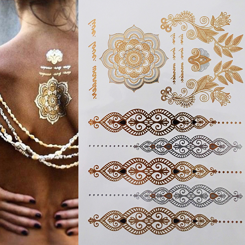 

1 sheet Flash Boho Metallic Gold Feathers Shimmering Jewellery Festival Temporary Tattoo
