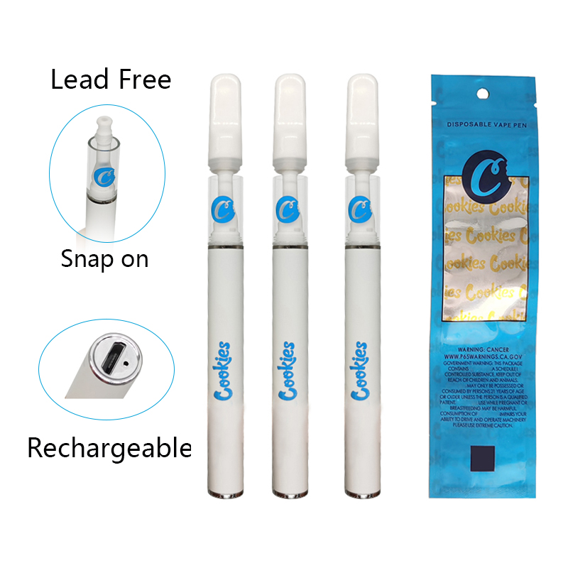 

Rechargeable Disposable Vape Pen Cookies Full Ceramic Carts E cigarettes Rechargeable 290mAh Lead Free Snap on Flat Tip Vaporizer with Stickers Packaging bag