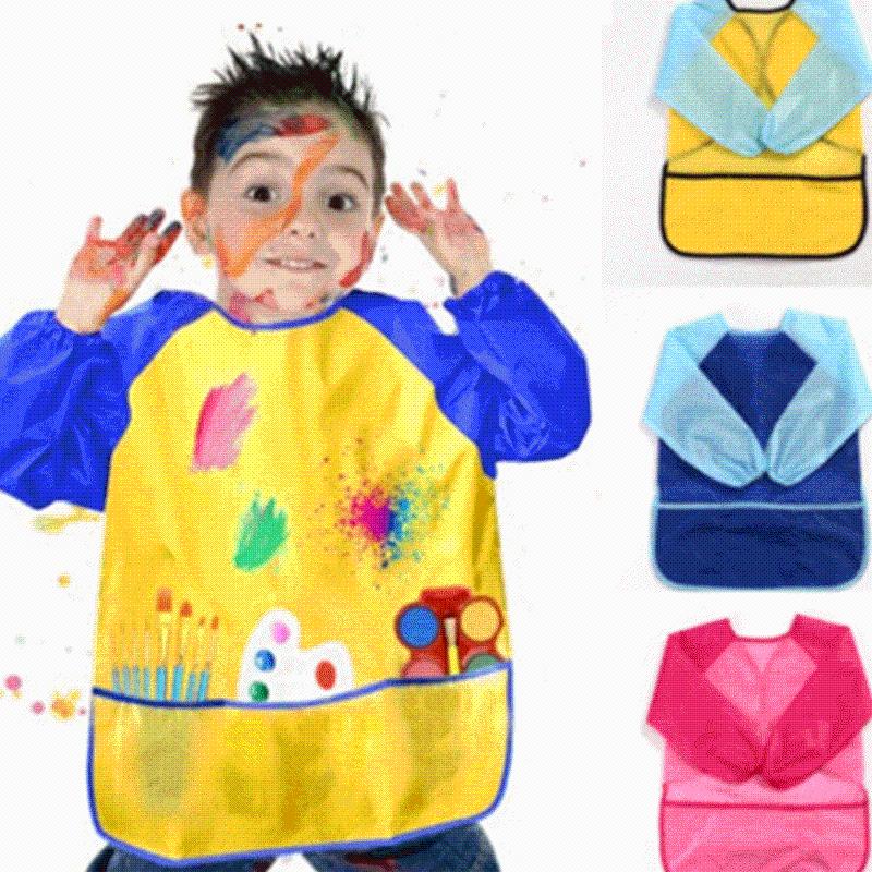 

Baking Eating Aprons Pockets For Paint Brush Tool Kids Waterproof Art Craft Apron Smock Children DIY Painting Drawing
