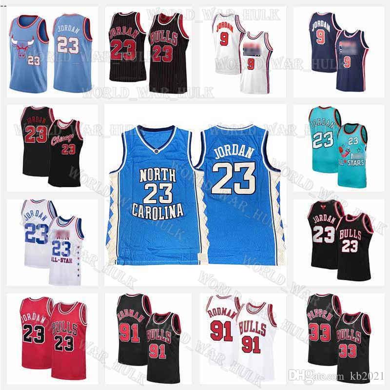 

23 Michael MJ Basketball Jersey Bull 91 Dennis Rodman Chicago33 Scottie Pippen 2021 New Mens North Carolina College State University, Black;red