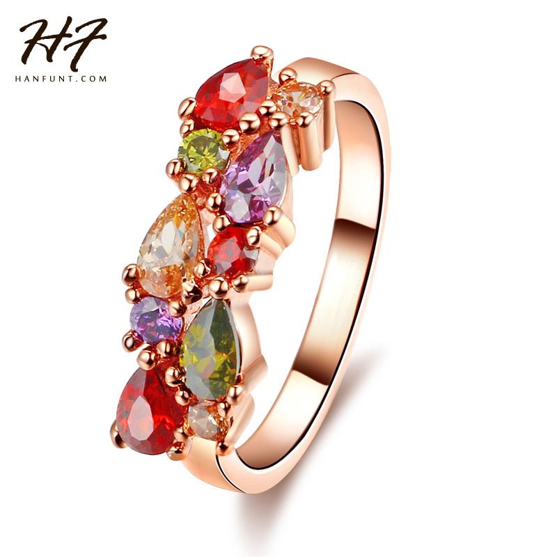 

Cluster Rings Colored Stone Rose Gold Color Cubic Zircon Crystal Engagement Ring Jewelry For Women Wedding Bague Accessories R484, Golden;silver