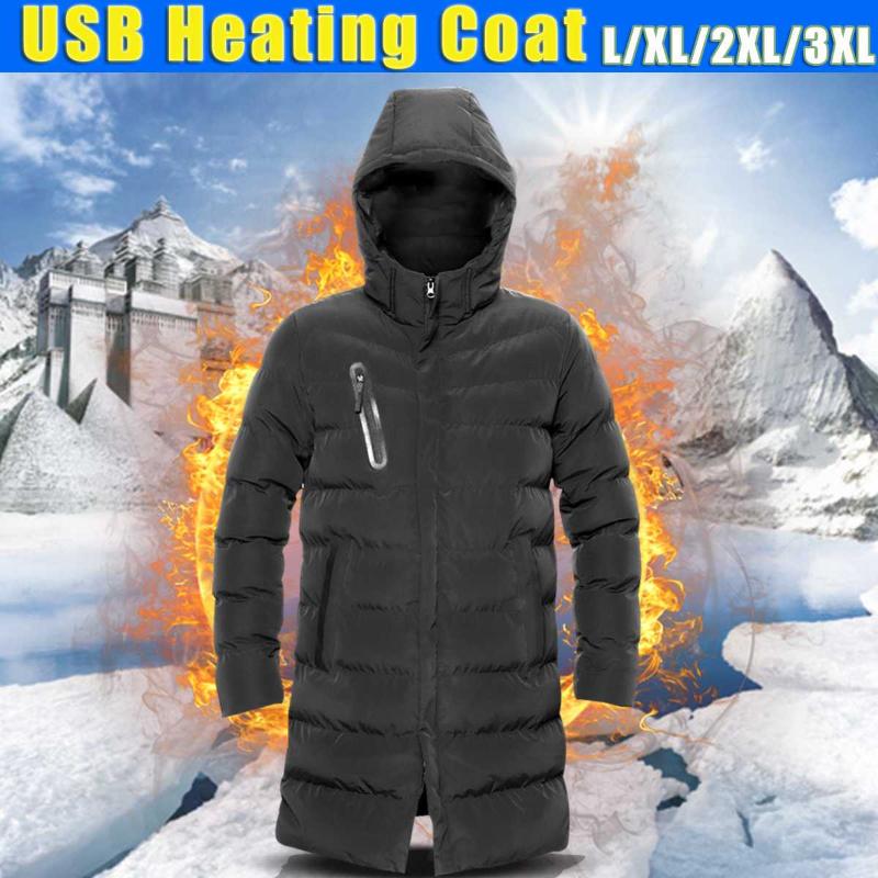 

Hunting Jackets 3 Adjustable Men Electric Heated Long Jacket Overcoat Windproof Thermostatic USB Heating Coats For Winter Warm, As pic