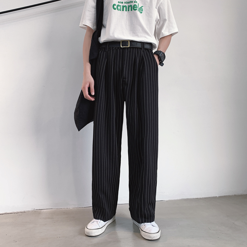 

2021 New Men's Stripe Printing Casual Pants Leisure Active Elastic Hip Hop Loose Black Color Trousers Joggers Sweatpants Size -2xl M6mc