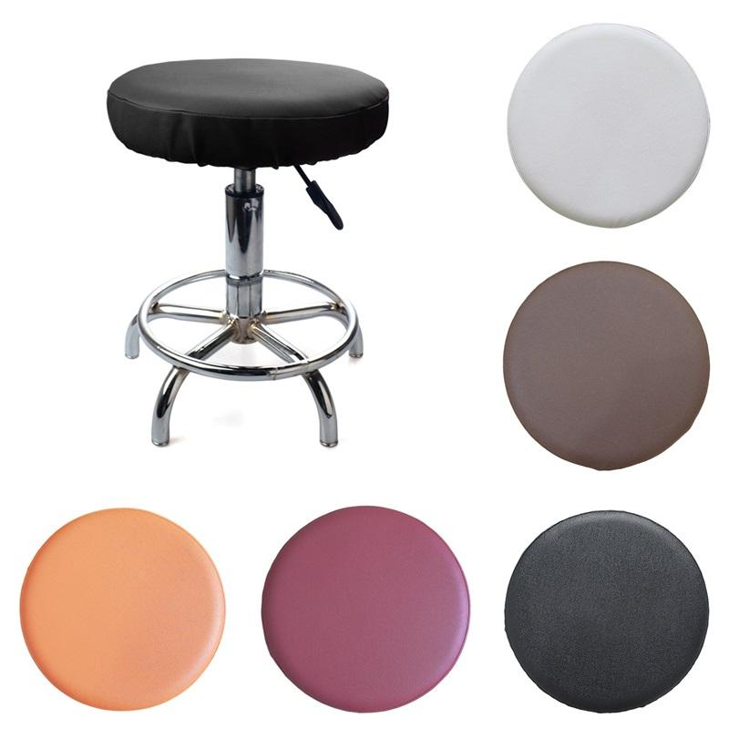 

Elastic Bar Round Stool Chair Cover PU Leather Seat Cushion Slipcover Dustproof Chair Protector for Home Hotel Banquet Salon
