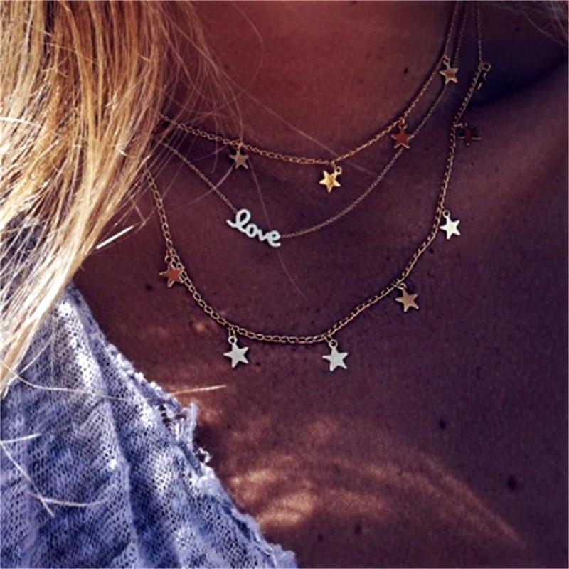 Pendant Necklaces Gold Love Multi Layered Star Collar Statement Chain Neckalce For Women 2021 Fashion Jewelry Accessories Gift Wholesale-image-706636845