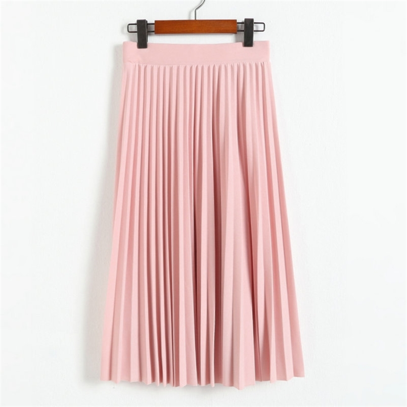 

Spring and Autumn Fashion Women's High Waist Pleated Solid Color Half Length Elastic Skirt Promotions Lady Black Pink 210708, Burgundy