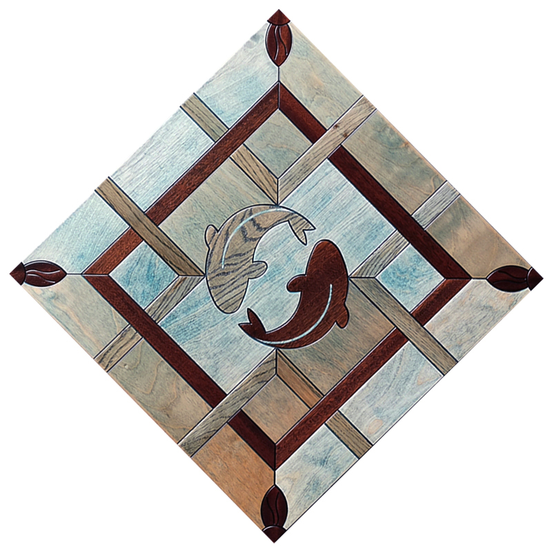 Dolphin lovely designed art parquet medallion inlay hardwood flooring marquetry timber floor background wall panels rugs carpet home decor-image-254539688