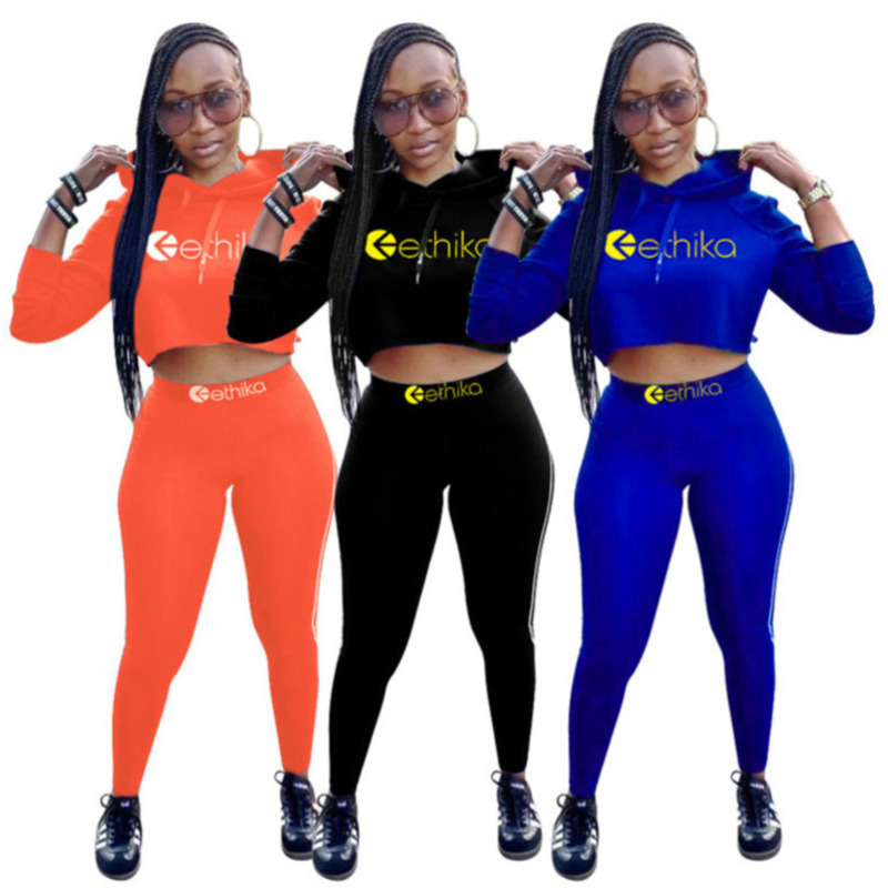 

Women Tracksuits 2 Piece Ethika Set Outfits Long Sleeve Ethika Print Hoodie Pencil Pants Casual Jogger Suit Ladies Fashion Sportswear, Orange