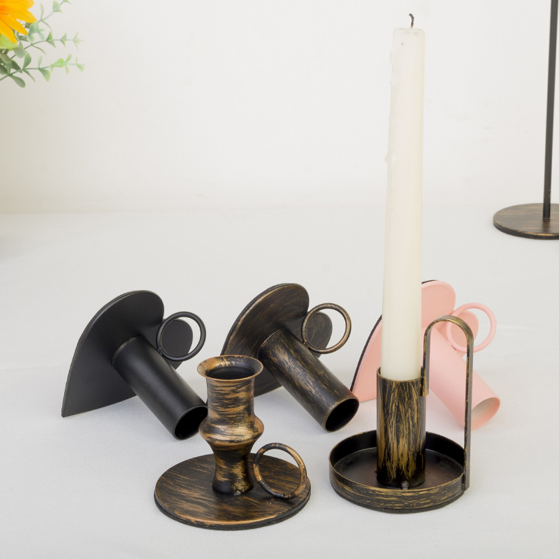 Heart Shape Candle Holders with Handle Vintage Candlesticks Home Decoration Dinner Candlestick Black Gold Pink-image-747249170