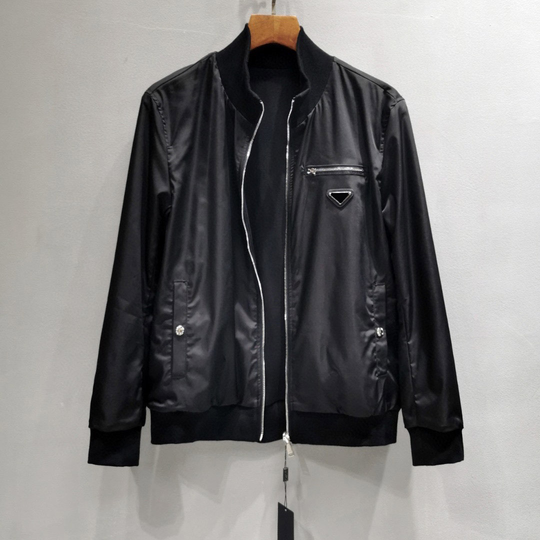 

2021 men s hoodies classic casual jacket Stand-up collar reversible design Wear both sides embroidery Imported renewable nylon material letter zipper autumn coat, Black