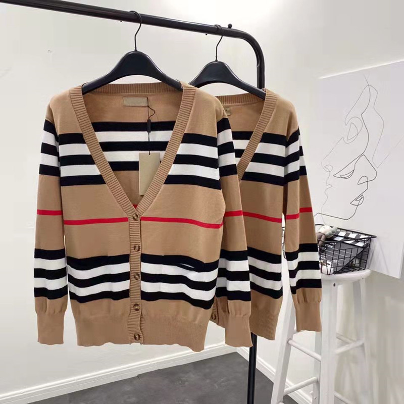 

Women's sweater 2021 spring and autumn high-quality fashion loose classic striped long-sleeved knitted cardigan thin jacket