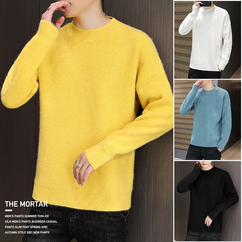 

Men's Sweaters Sweater Knitted Korea Fashion 2021 Fall Winter Harajuku Pullovers Mens Clothing Oversized Men Clothes Solid Long Sleeve, White;black