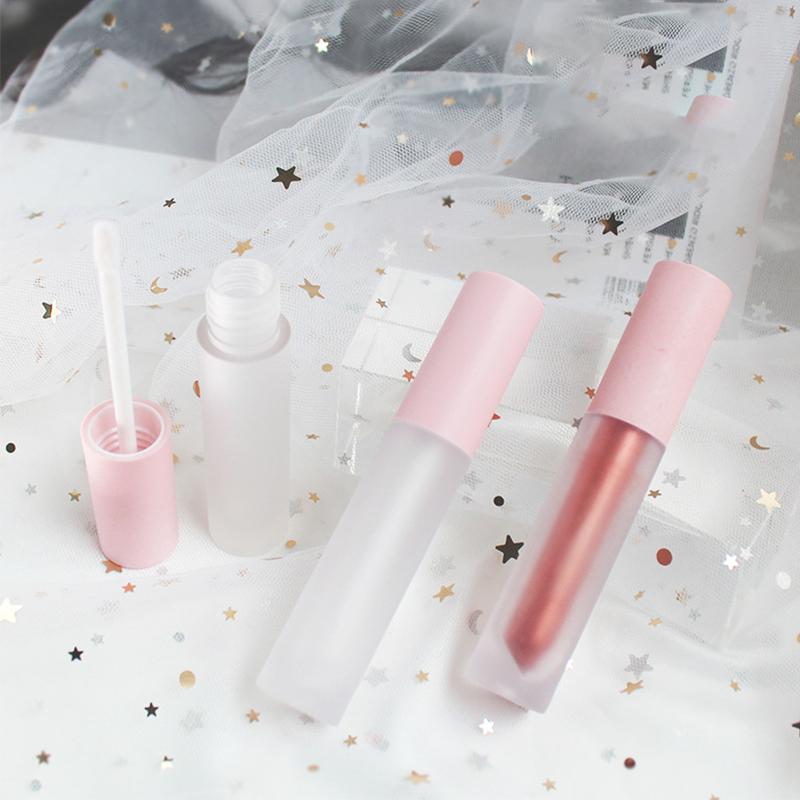 

New 5ml Pink Lip Gloss Tube Empty Lip Bottle,Pink Cap,Frosted Clear Lipstick Cosmetic Packing Container Round