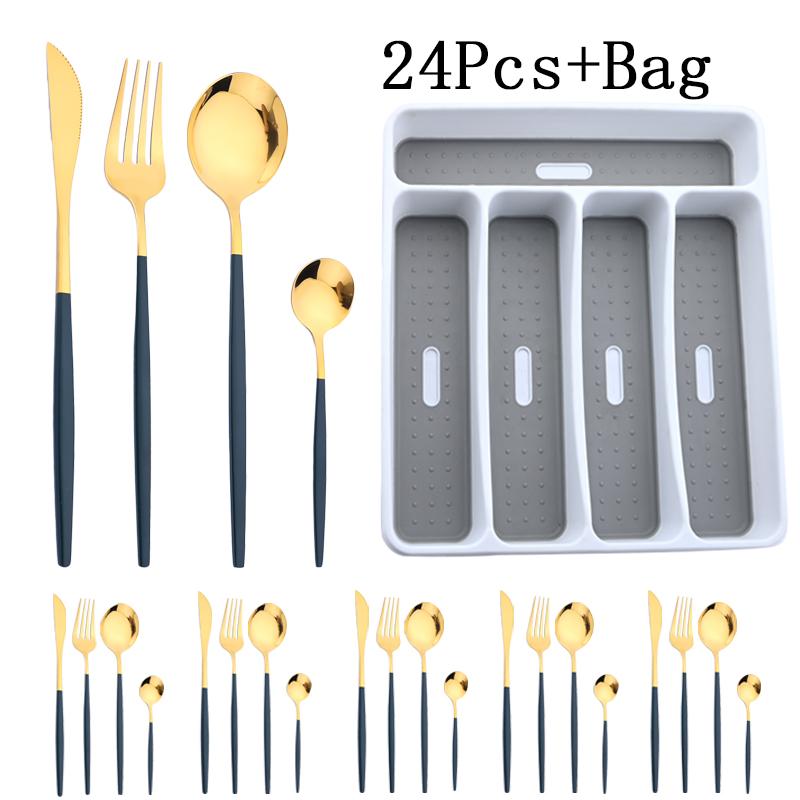 

Dinnerware Sets Set Stainless Steel Tableware Cutlery Kitchen Knives Forks Spoons Luxury Dinner Wedding Mirror Black Gold