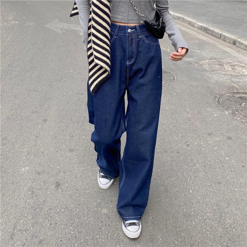 

New Woman Jeans High Waist Clothes Wide Leg Denim Clothing Blue Vintage Quality 2021 Fashion Harajuku Straight Pants Hgs1