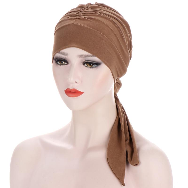 

Beanie/Skull Caps The Pure Color Crystal Canula Head Cap Long Tail Bowknot Turban Adult Female Of Four Seasons Bonnets For WomenBeanie/Skull, Black
