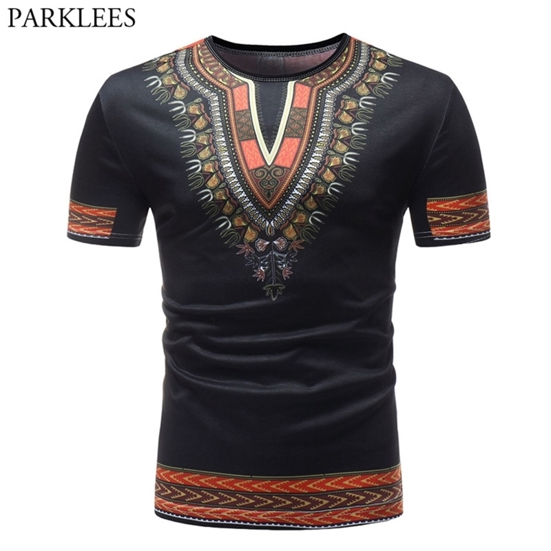 

Fashion African Dashiki Print Men T Shirt Brand Casual Slim O-neck Short Sleeve T-shirt Hip Hop Tops Tees s Clothing 210721, Blue