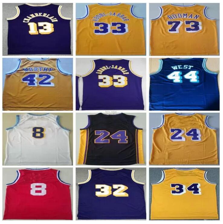 

1998 Men Vintage Basketball Wilt Chamberlain Jersey 13 Dennis Rodman 73 Jerry West 44 Kareem Abdul Jabbar 33 Elgin Baylor 22 Stitched High