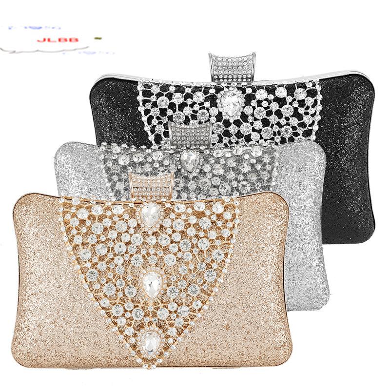 

Women's Wedding Clutch Bag Luxury Crystal Mini Ladies Handbag Gold Silver Evening Clutch Purse Sequin Shoulder Bag Bolsa ZD1549, Black