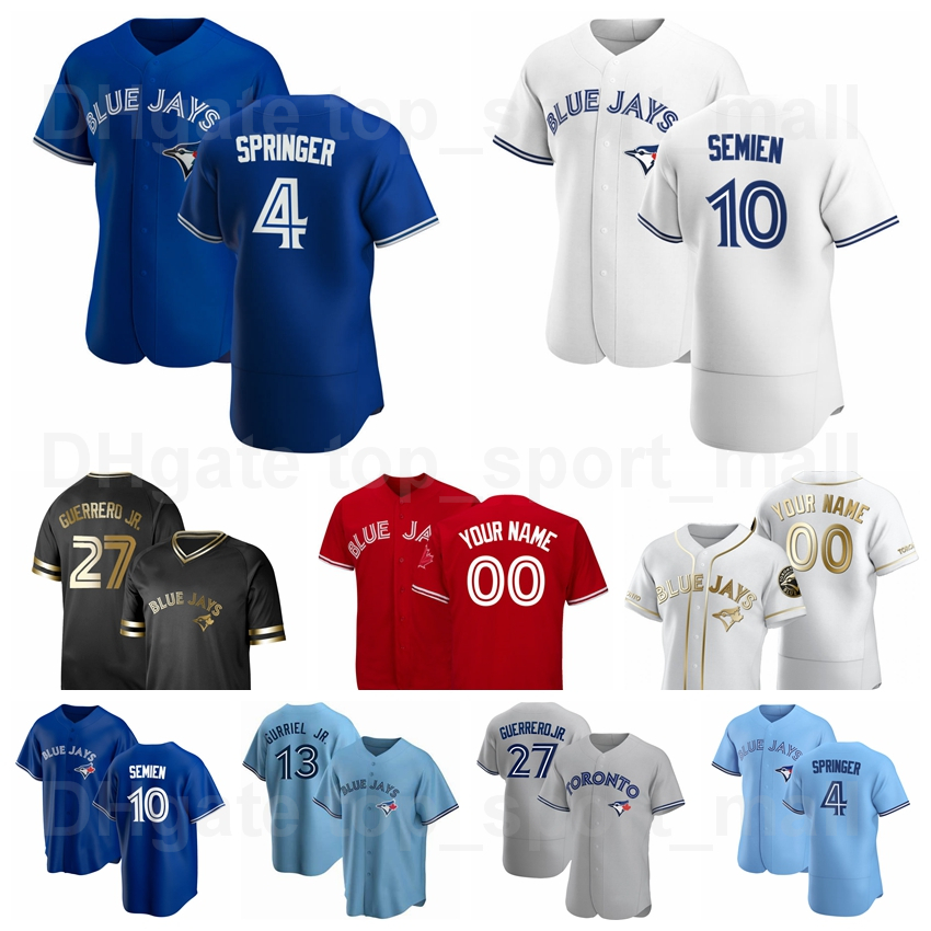 

Baseball 4 George Springer Jersey 10 Marcus Semien 27 Vladimir Guerrero Jr 11 Bo Bichette 13 Lourdes Gurriel Blue White Grey Black Red, Men cool base
