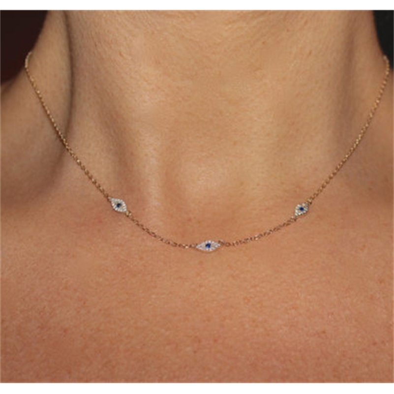 

Guarantee 925 sterling silver Blue zirconia Evil Eye Necklace Pendants Necklaces For Women Protect 35+10cm chain 210315