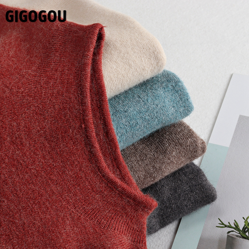 

gigogou cashmere sweater women turtleneck knitted pullovers autumn winter warm long sleeve elegant female jumper pull femme, Black