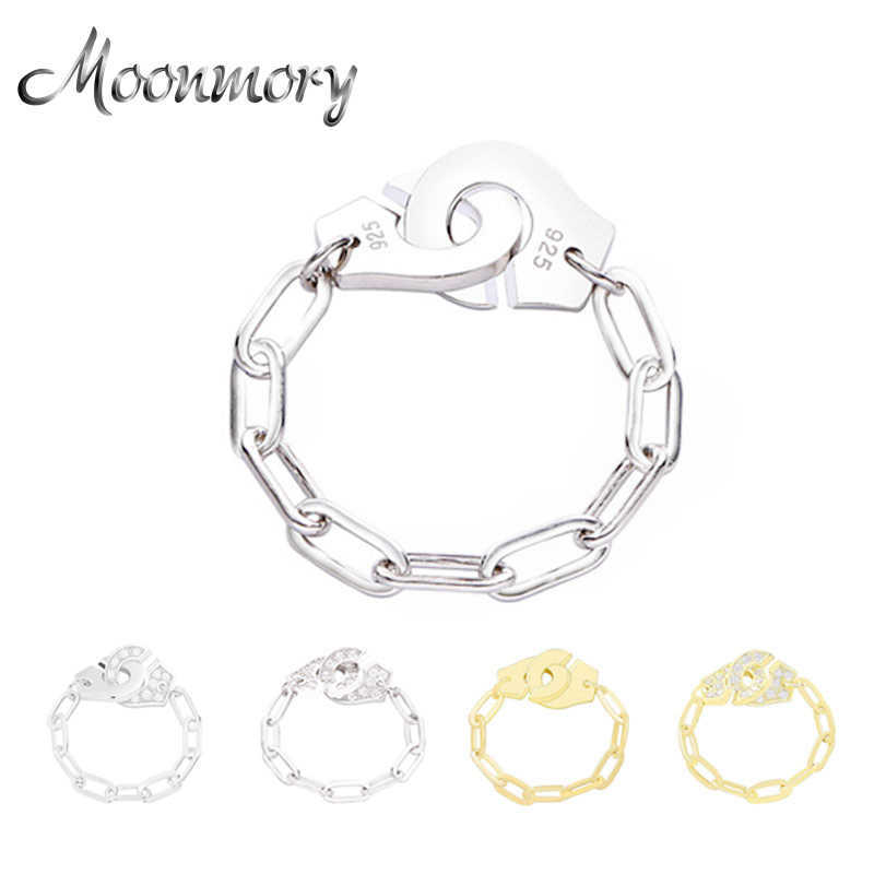 

Moonmory Fashion 925 Sterling Silver Handcuff Ring White Paper Clip Chain Menottes Ring Gift For Women And Men Jewelry Dating H1011