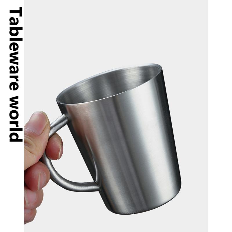 

Mugs Double-layer 304 Stainless Steel Water Cup Household Handy Beer Mug Restaurant Milk Coffee Cola With Handle Anti-fall