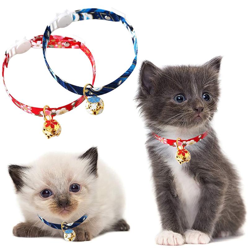 

Breakaway Cat Collar with Hollow Bell Flower Floral Kimono Adjustable Kitten Collars Safety Japanese Style for Cats Puppy Pets