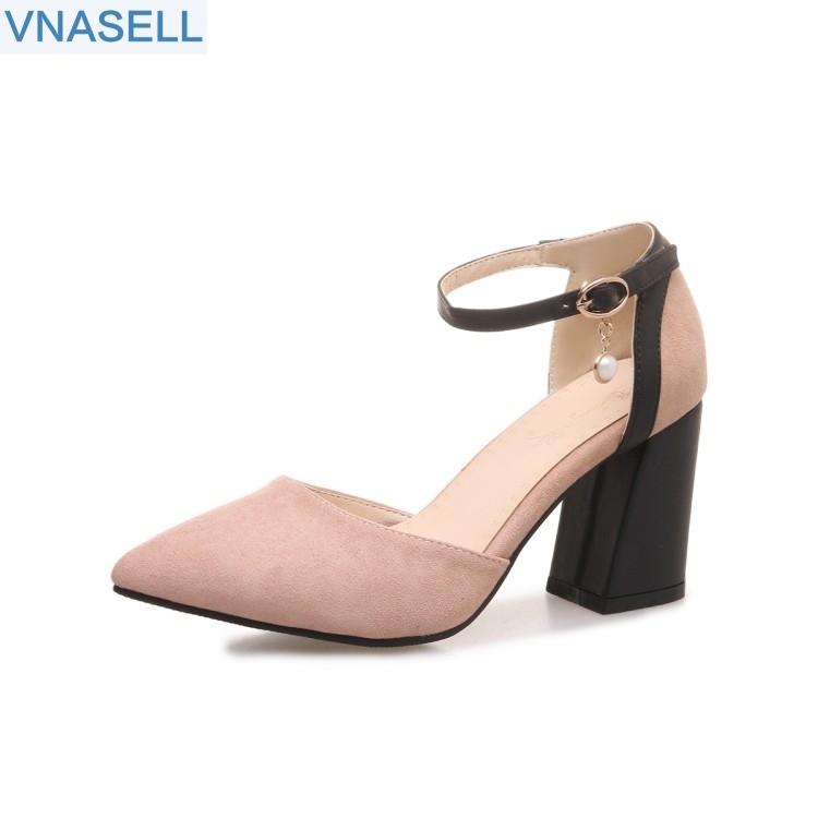 

VNASELL Spring New Sweet, Small and Fresh Tip Leisure Shoes, Fashionable High-heeled Girls'Single Shoes, Beige