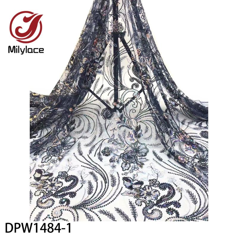 

Luxury Sequin Embroidery French Mesh Lace Latest African Laces Handmade Beaded Tulle Net Lace Fabric for Dress DPW1484