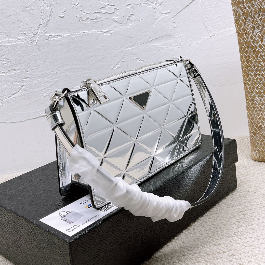 

High Quality Patent Leather Women Mirror Surface Shoulder Bags Luxury Designers Italy Brand Classic Crossbody Bags Fashion Bestselling Handbag Totes Designer Bag, Silver