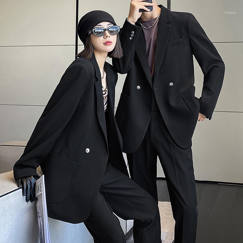 

Men' Suits & Blazers Men Women 2 PCS Sets Couple Streetwear Fashion Business Casual Loose Office Jacket Pant Oversize, Black