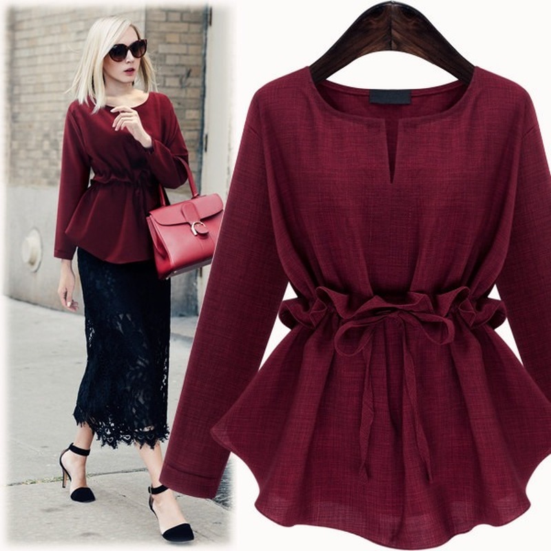 

2021 New Spring Winter 5xl Plus Size Women Blouses Solid Color Belted Knot Short Sleeve Casual Round Neck Tops Grote Maten Dames Kleding Hae, Navy