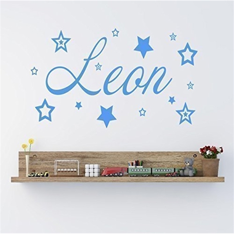 

Custom Name Wall Decals Personalised Name With Stars Vinyl Wall Art Sticker For Nursery DIY Kids Baby Bedroom Wall Decor L200 211124