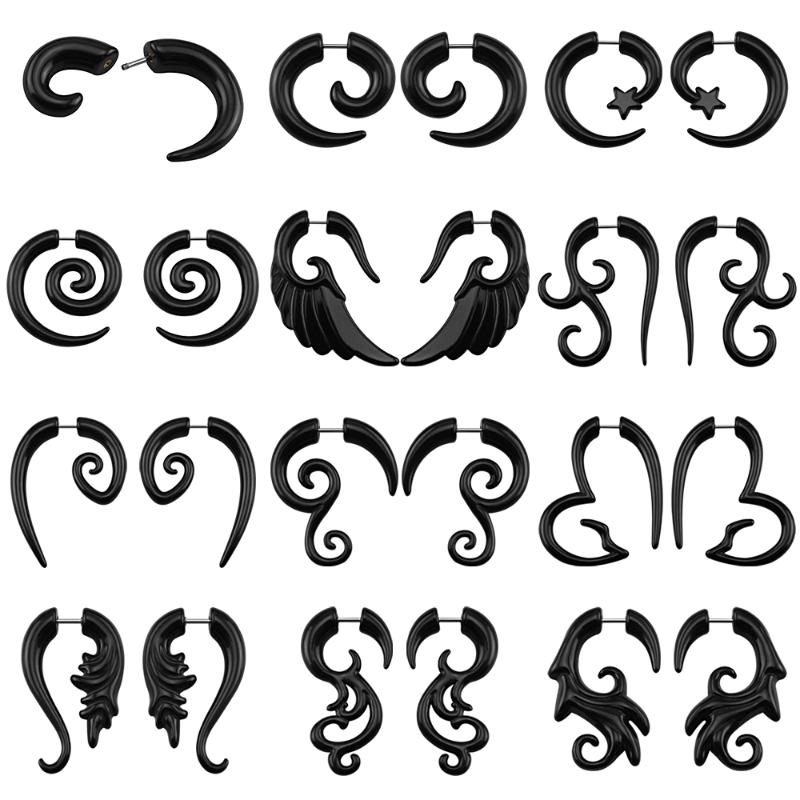 

Fake piercing plugs and tunnels for men women fake tunnels ear plugs ear expanders stretchers faux piercing earrings gauges, Golden;silver