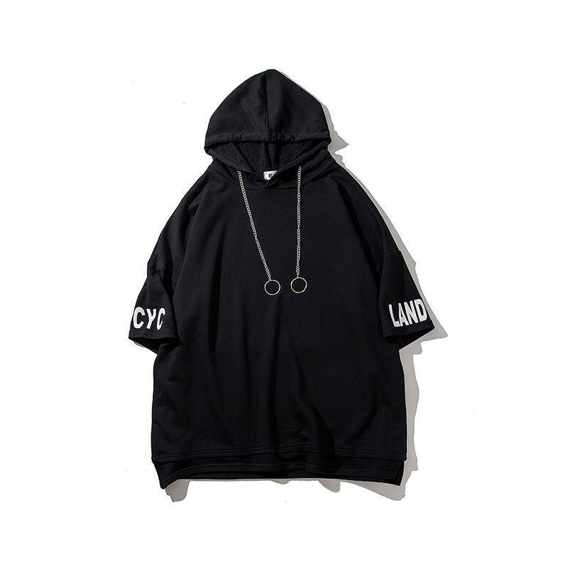 

2021 New Vero Estilo Japo Camiseta Masculina Capuz Letras Soltas Imprimir Manga Curta Hip Hop t Camisas Dos Homens Casual Tshirt Streetwear, Black