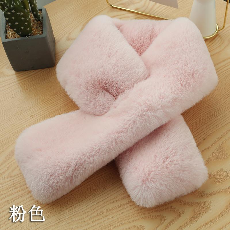 

Scarves Women Girl Warm Fur Scarf Faux Rex Winter Cross Design Handy Fashion Korean Style 90*12cm Collar YT24