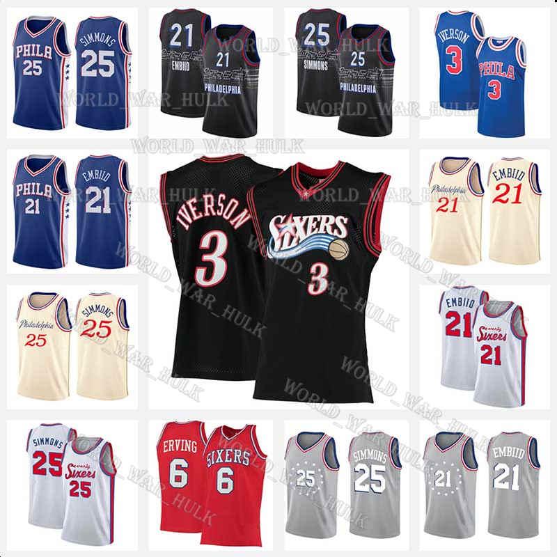 

Allen 3 Iverson Jersey Julius 6 Erving Retro Mesh Philadelphia 76ers Joel 21 Embiid Ben 25 Simmons Al 42 Horford Basketball, Black;red