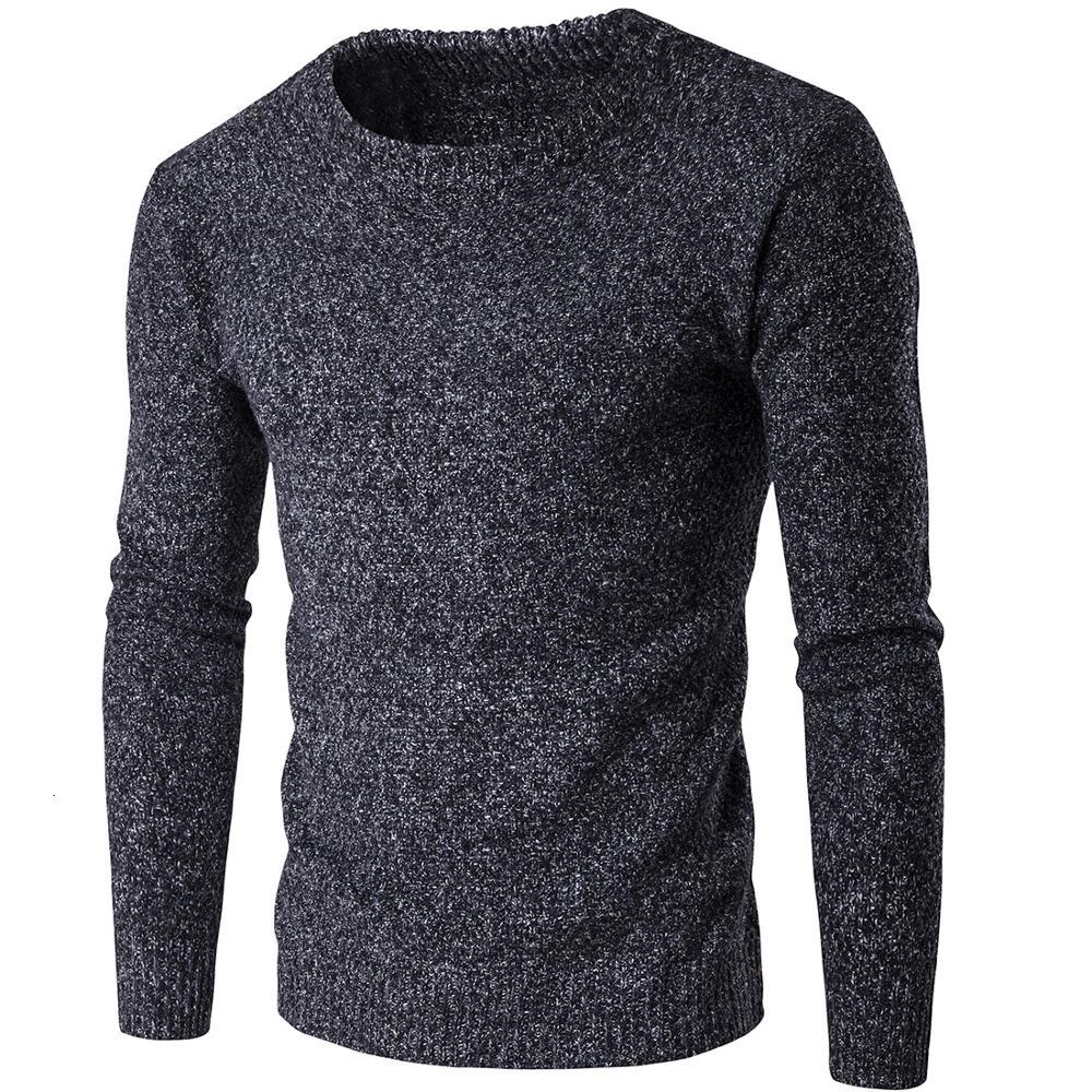 

2021 New Men Winter Sweater Solid Color Warm Casual Knitted Pullover Sweaters Rpcc, Dark grey
